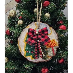 Cookies Buffalo Check Greens Red&Gold Wooden Disk Ornament/Gift Tag, 4 inch